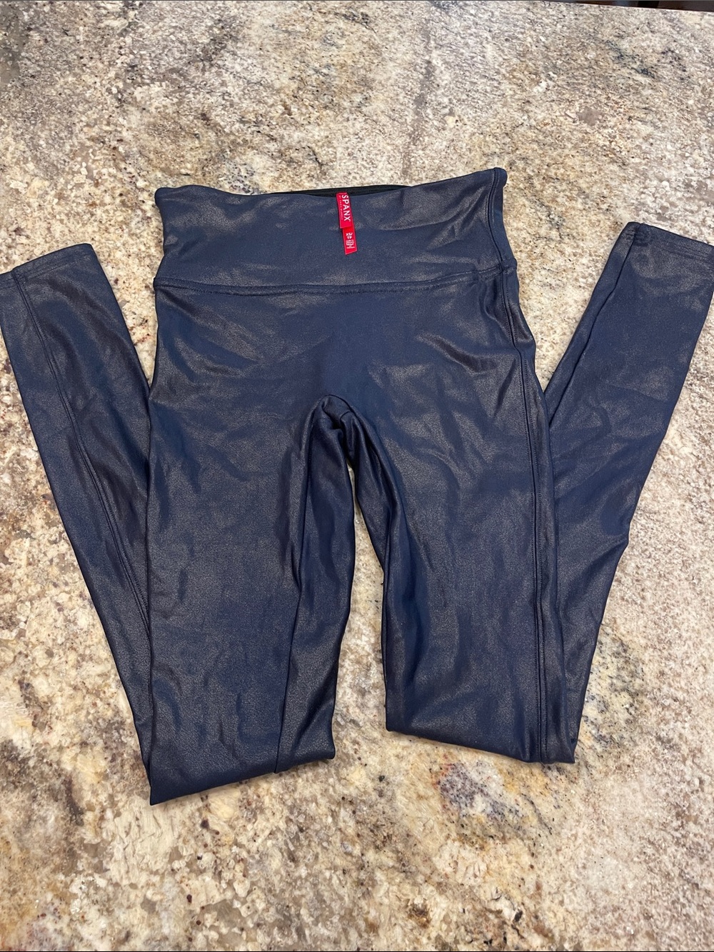 Spanx Navy High-Waist Shiny Leggings